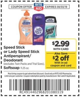 Speed Stick - Cupon del Shopper de Rite Aid 8-3-19