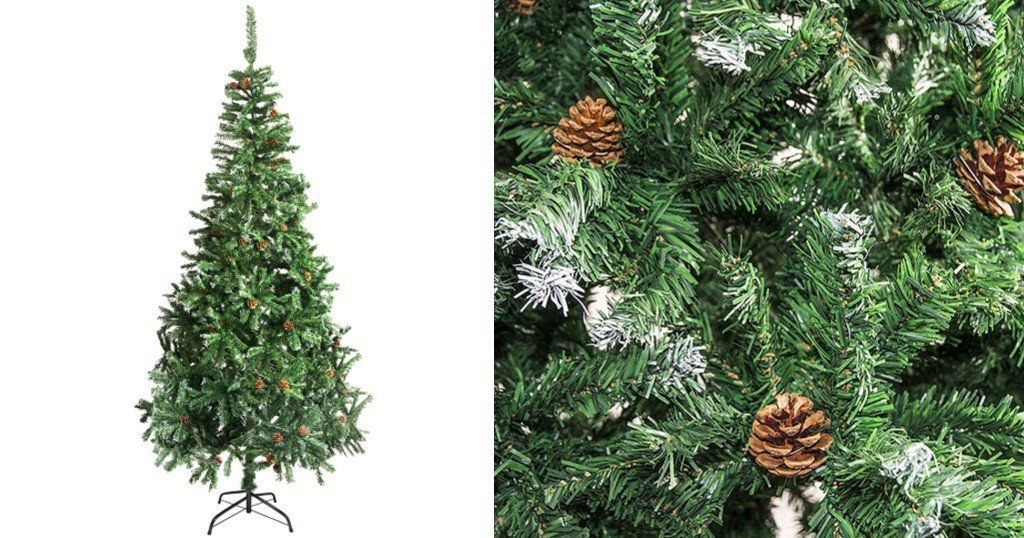 Arbol de Navidad ALEKO con Puntas Blancas y Pinecones