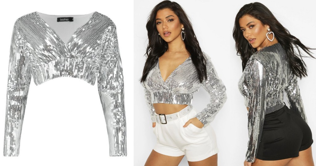 Blusa Sequin Wrap Top