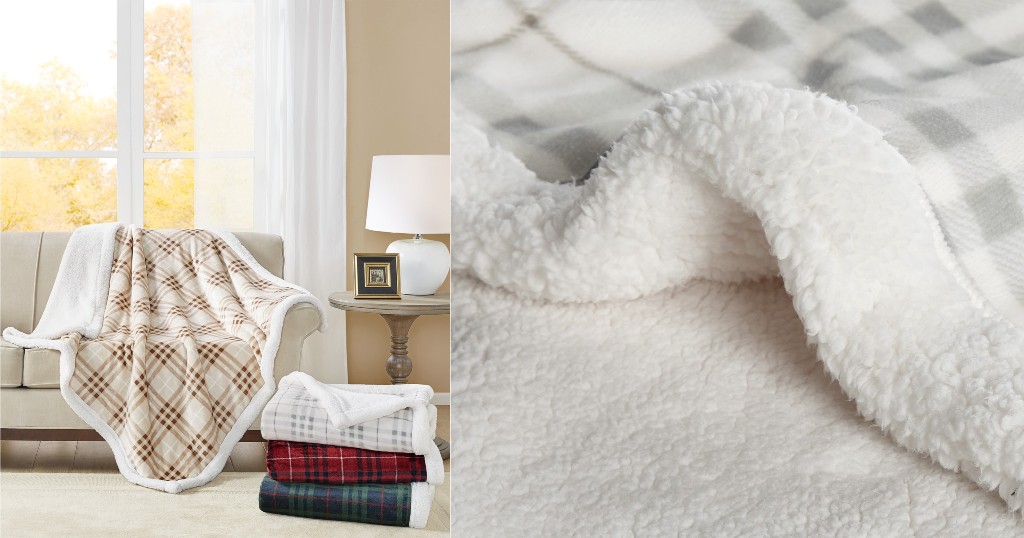 Frisa Martha Stewart Collections Sherpa Plaid Throw