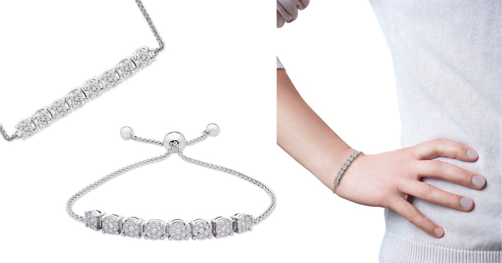 Pulsera Diamond Cluster Bolo Bracelet en Plata