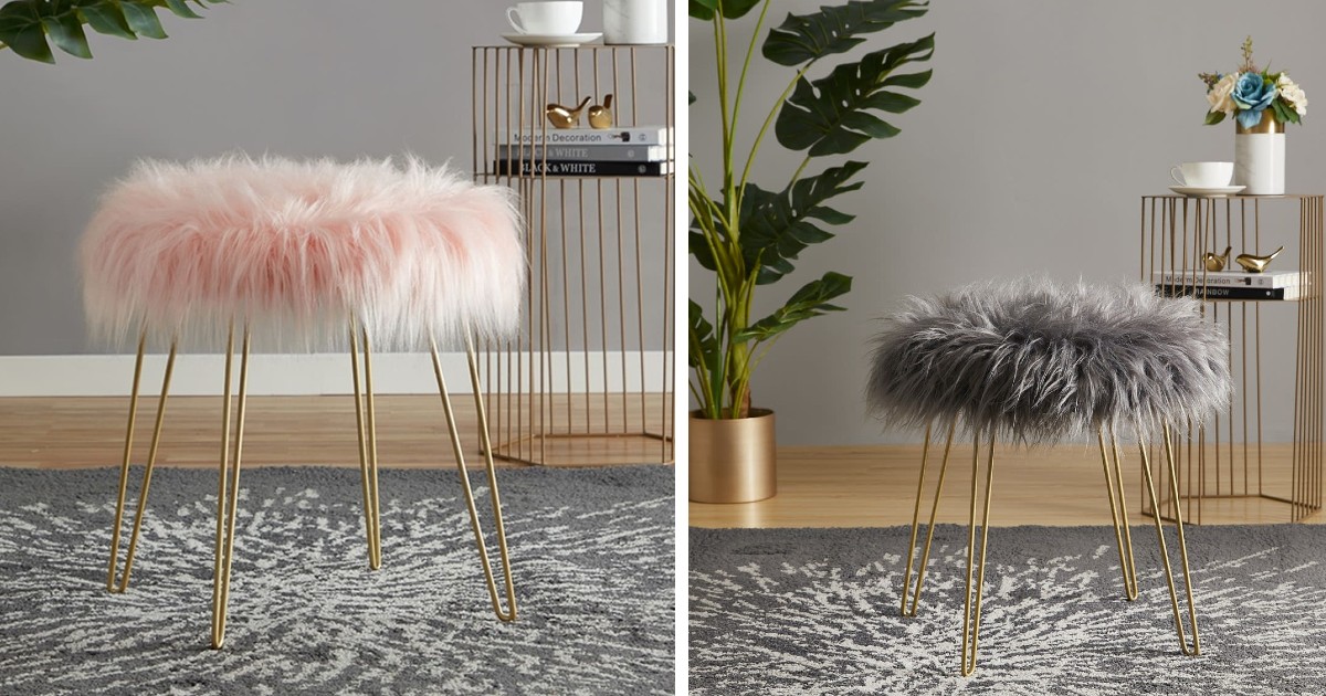 Round Faux Fur Ottoman en Jane