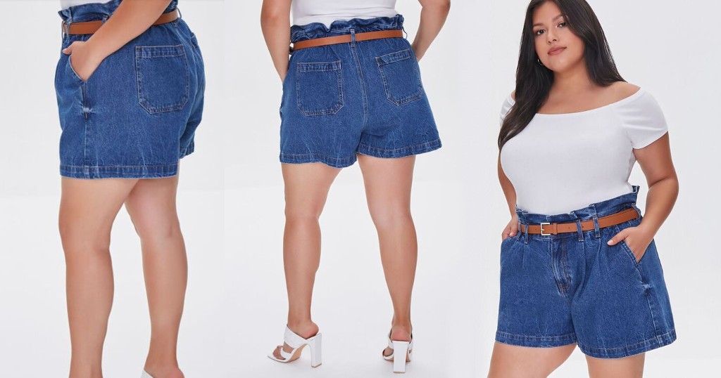 Pantalón Corto Plus Size Denim Paperbag