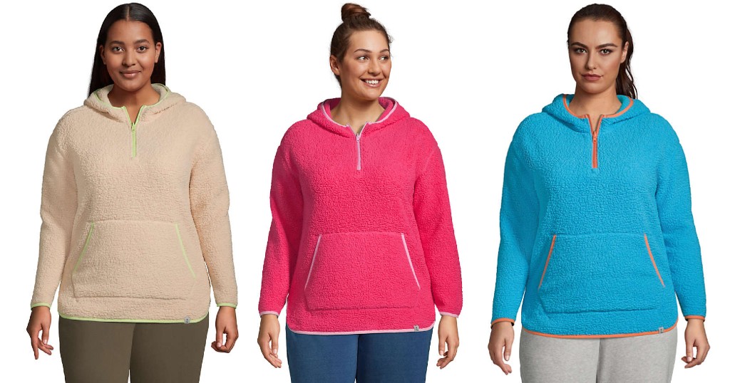 Hoodie-Plus-Size-Quarter-Zip-Sherpa-Fleece