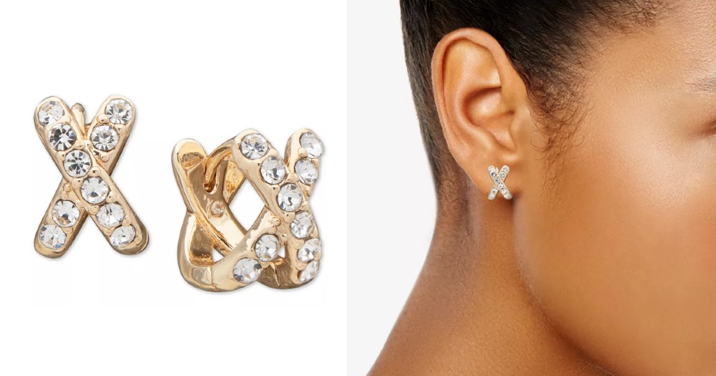 Aretes-Anne-Klein-Gold-Tone-Pavé-Crisscross