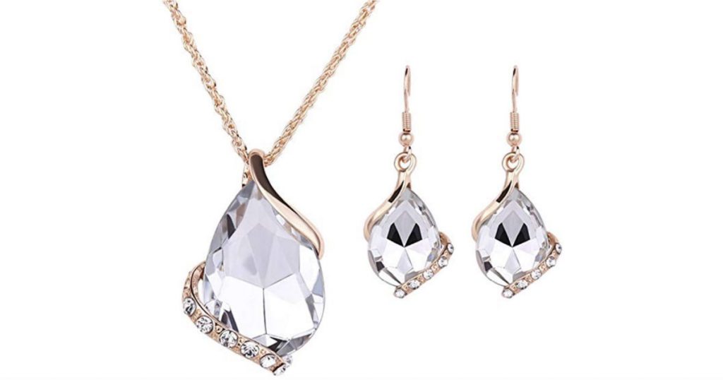 Hermoso Set de Collar con Piedra de Cristal