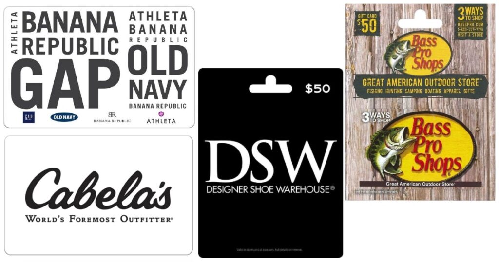 20% off Cabela's, Marcas Gap, DSW o Bass Pro Shop eGift Cards