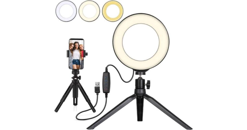 Luz LED 6" con Trípode + Soporte para Teléfono