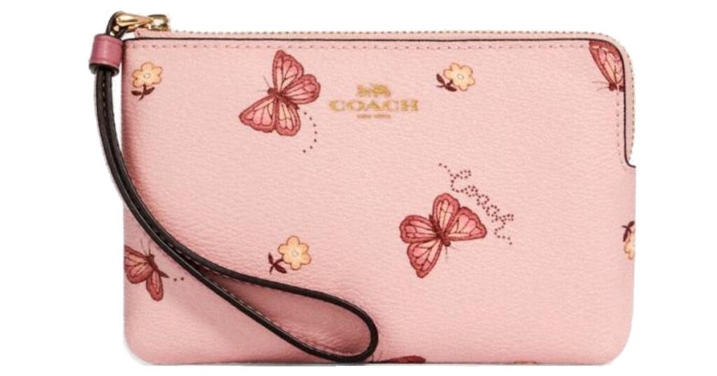 Coach Corner Zip Wristlet With Butterfly Print