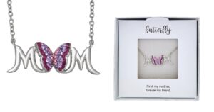 Crystal Butterfly Mom Pendant Necklace