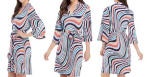 Traje Sandra Darren Split Neck Striped Tie Waist