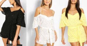 Eyelet Lace Cold Shoulder Belted Romper