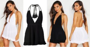 Romper Ruffle Detail Plunge Halterneck