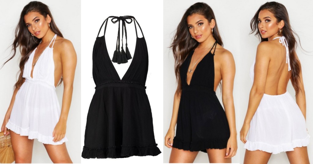 Romper Ruffle Detail Plunge Halterneck