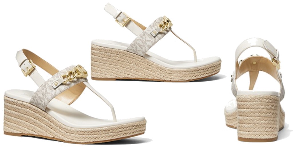 Sandalias MK Rokane Embellished Leather and Logo Wedge