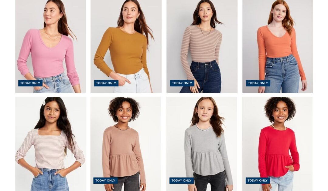 Camisas de Manga Larga Para Mujeres y Niñas SOLO $8 en Old Navy
