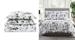 Set-de-Comforter-Pem-America-Black-and-White-Floral-Print