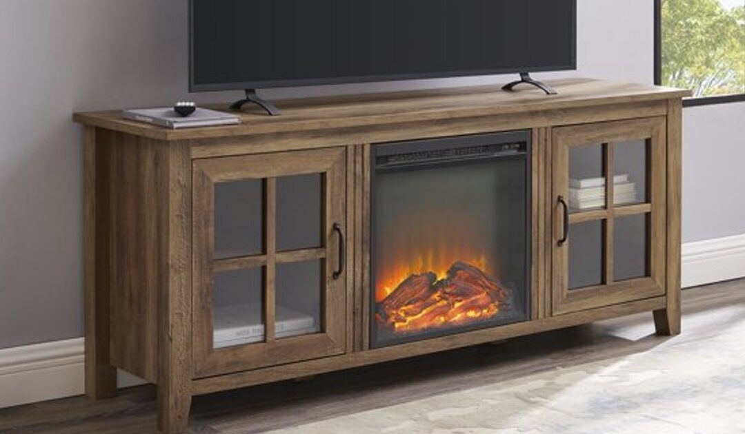 Glass Door Fireplace TV Stand SOLO $166 (Reg $685)