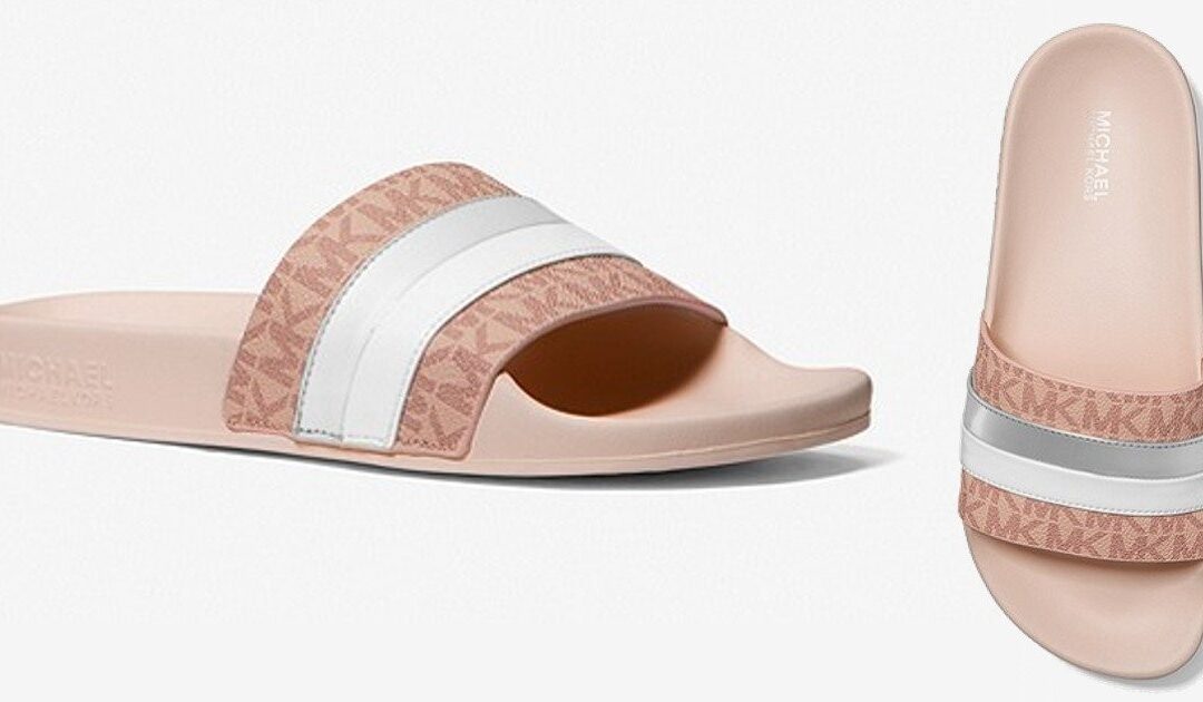 Michael Kors Brandy Metallic Striped Logo Slide Sandals