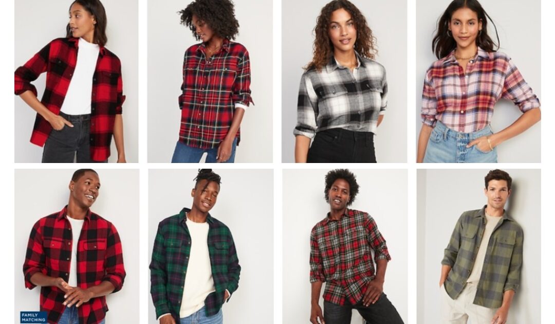 Camisas de Franela Para Adultos a $11.50 y Niños a $9.50 en Old Navy