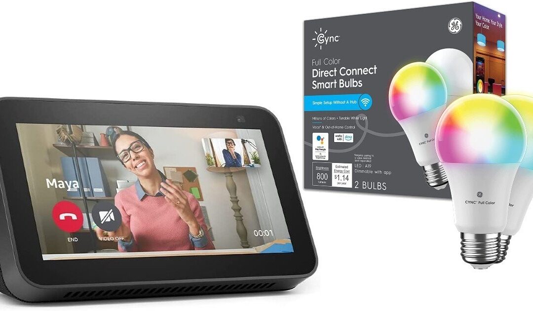Echo Show 5 + 2-Pack de Bombillas Inteligentes LED a Colores SOLO $34.99 (Reg $109)