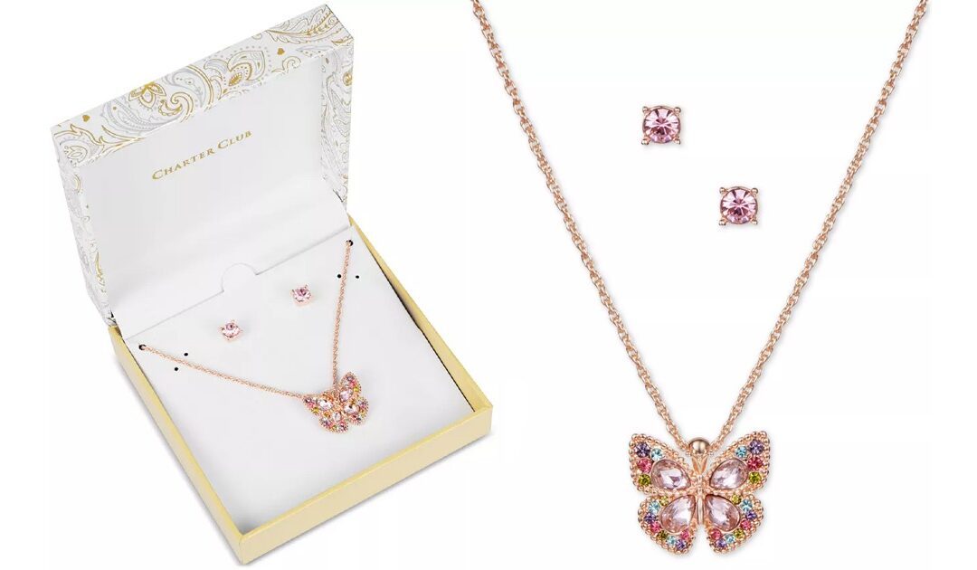 Set de Collar con Pendiente de Mariposa y Pantallas SOLO $8.85 (Reg $30)
