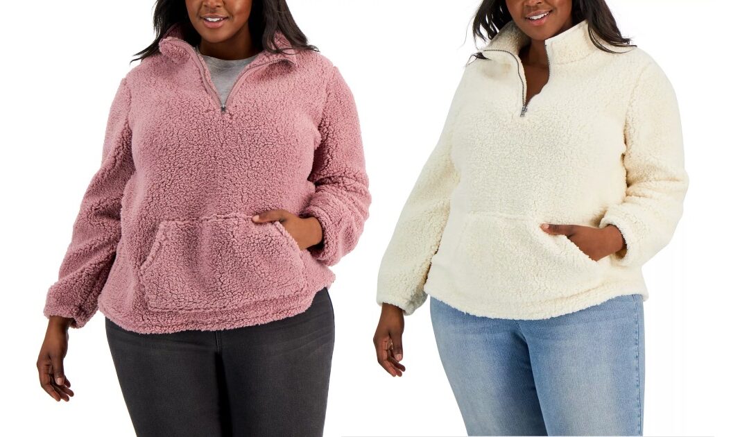 Abrigos Style & Co. Plus Size Sherpa Sweatshirt a solo $23.80 (Reg. $59.50)