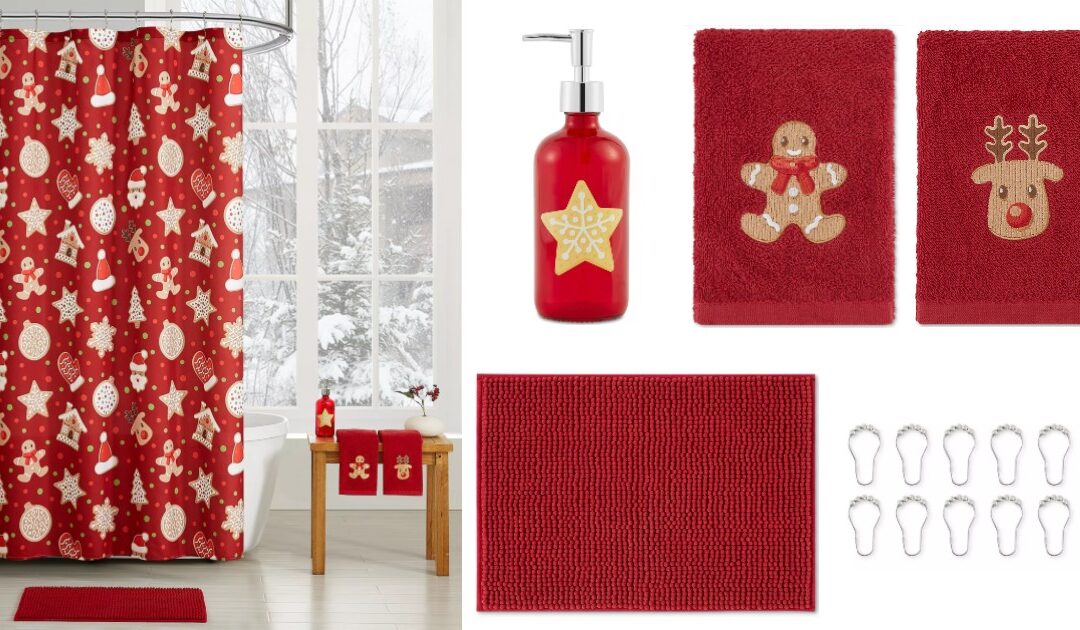 Set de Cortina de Baño VCNY Home Gingerbread Holiday a solo $23.93 (Reg. $80)
