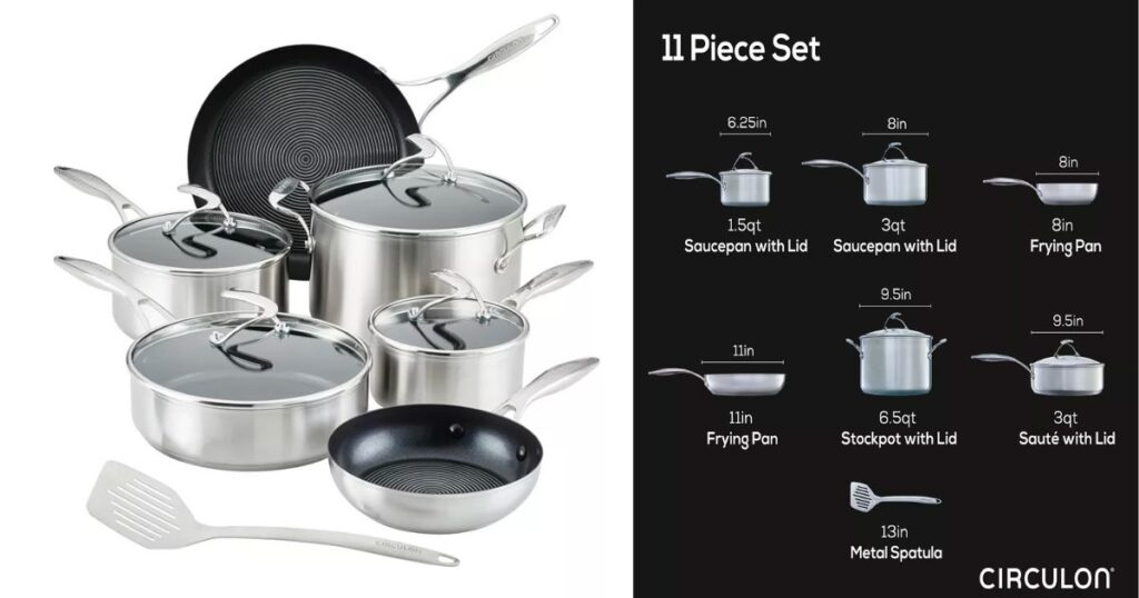 Set-de-Cocina-Circulon-Stainless-Steel-Shield-Hybrid-and-Nonstick-Technology-de-11-Piezas
