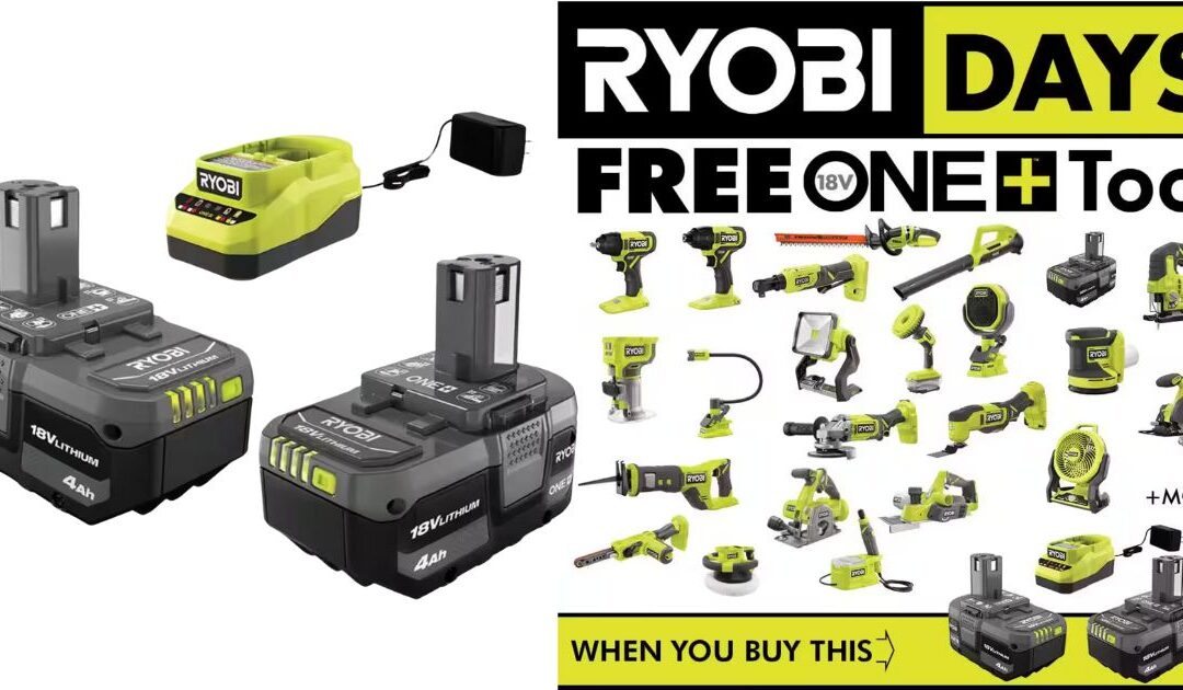 Kit de 2-Baterías RYOBI ONE+ 18V con Cargador SOLO $99 + 1 Herramienta RYOBI GRATIS