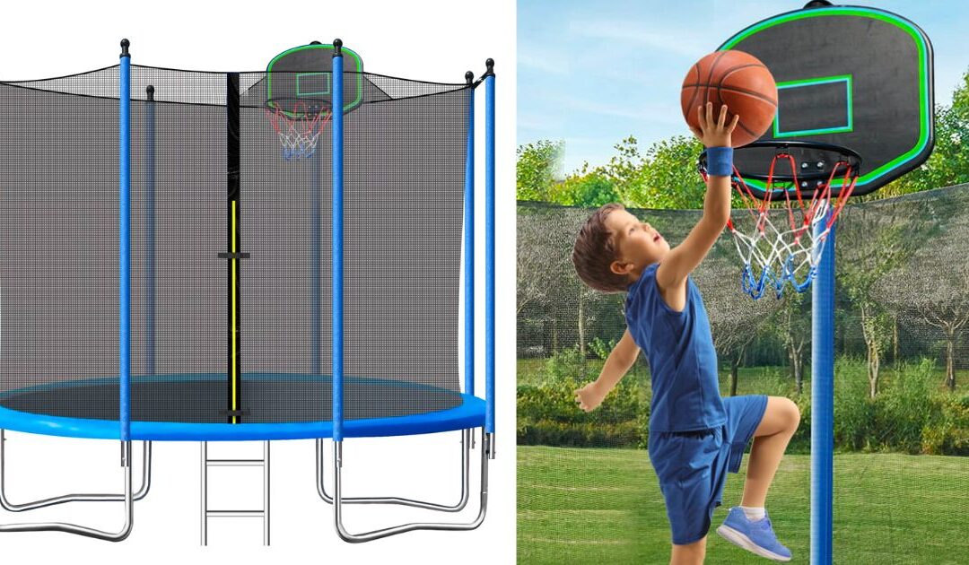 Trampolín SEGMART de 10-Pies para Niños con Aro de Baloncesto SOLO $179.99 (Reg. $360)