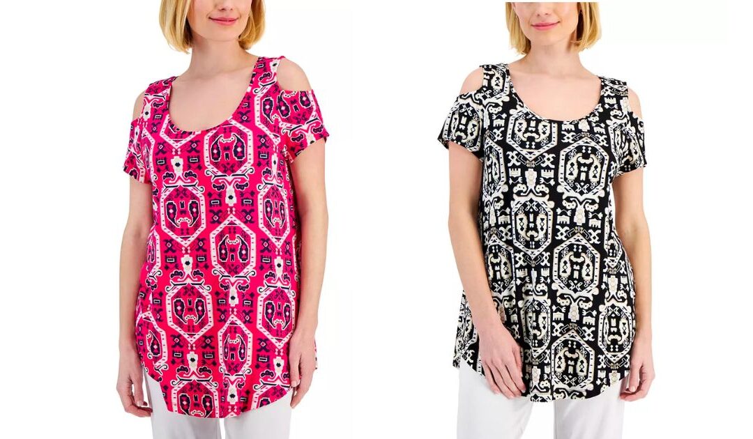 Blusa JM Collection Petite Scoop Neck Cold Shoulder Knit Top a solo $6.16 (Reg. $34.50)