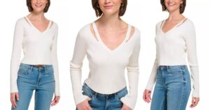 Camisa-Calvin-Klein-Cropped-Rib-Knit-Slashed-V-Neck