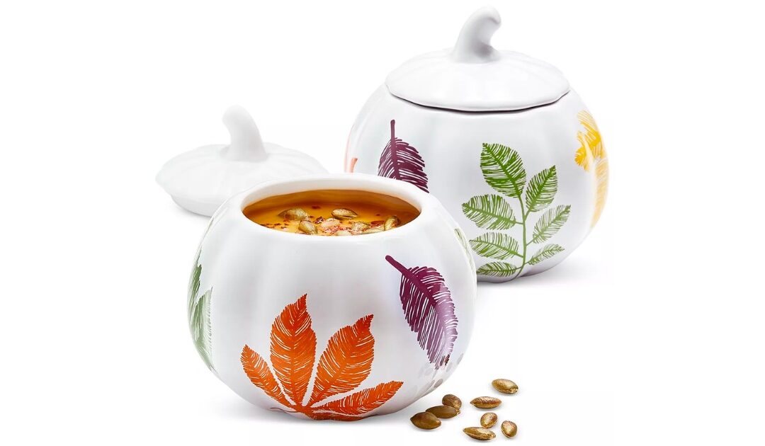 Set de 2-Piezas Harvest Stoneware Pumpkin Cocottes SOLO $16.99 (Reg $50)