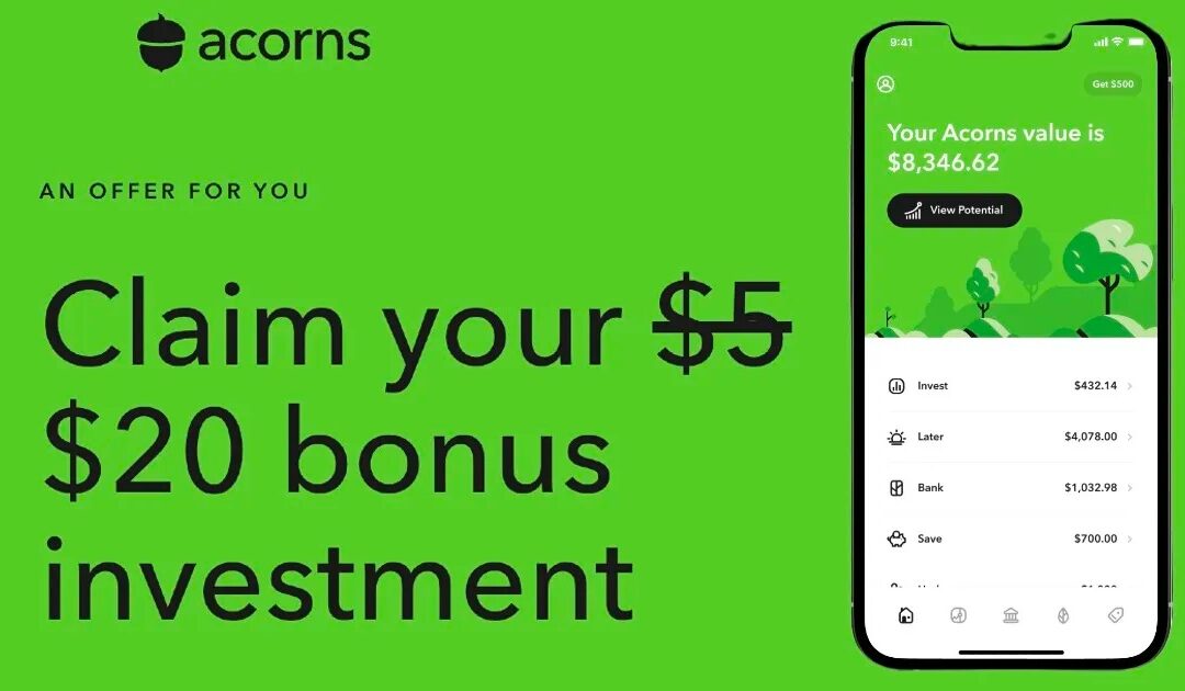 Acorn App – Bono de Inversión de $20 AHORA | Comienza a Invertir el Cambio Sobrante