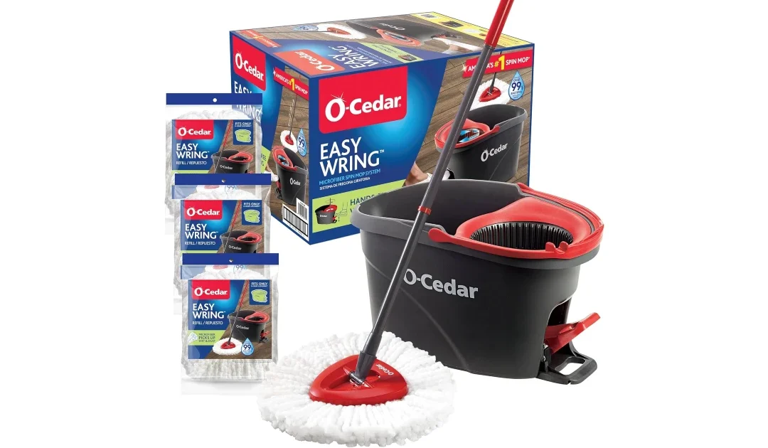 O-Cedar System Easy Wring Spin Mop & Bucket + Tres EXTRA Refills SOLO $35 (Reg $46)