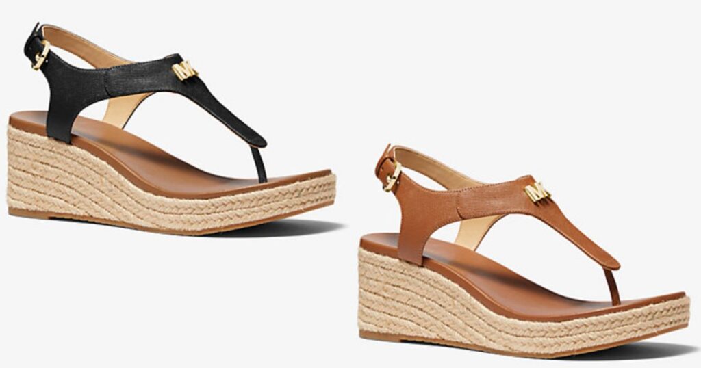 Michael Kors Laney Saffiano Leather Espadrille Wedge Sandal