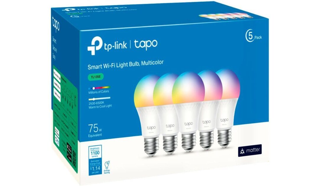 TP-Link Tapo A19 Smart Wi-Fi LED Bulb 5-Pack Multicolor SOLO $39.99 (Reg. $60)