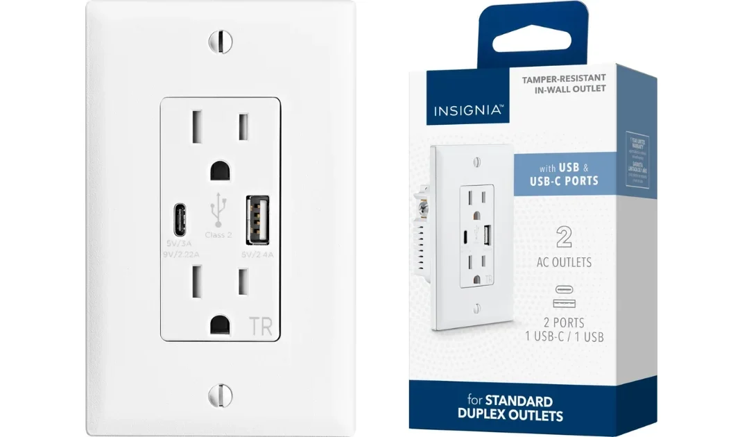 Insignia Dual AC and USB/USB-C In-Wall Outlet SOLO $19.99