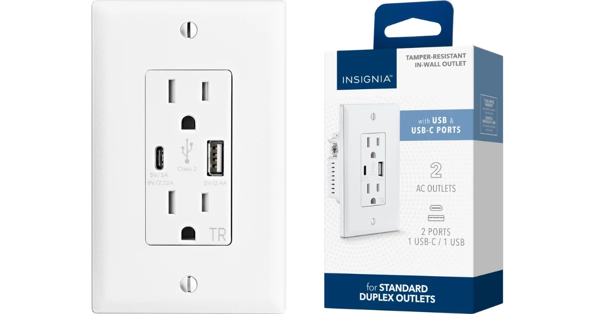 Insignia Dual AC and USBUSB-C In-Wall Outlet