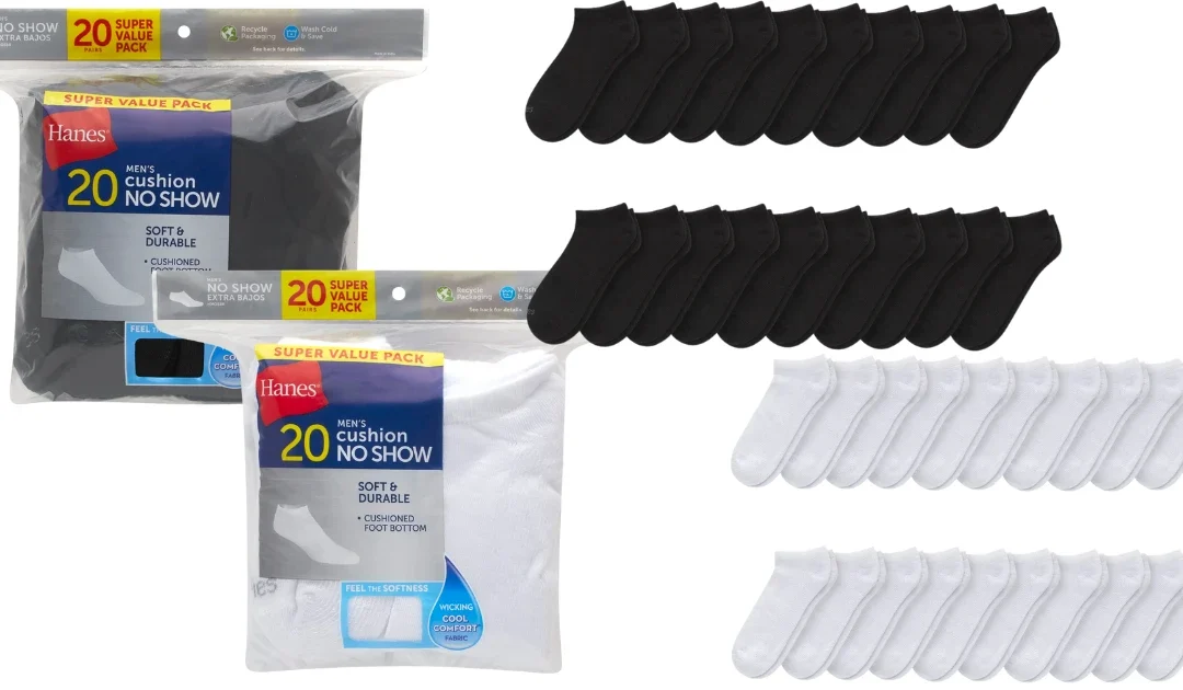 Medias Para Hombres Hanes No-Show 20-Packs SOLO $6 (Reg $12)