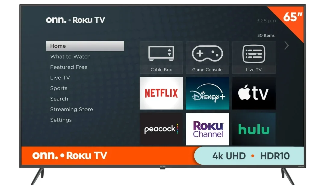 onn. 65-In Class 4K UHD (2160P) LED Roku Smart TV HDR SOLO $298