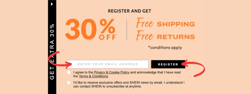 Registro en SHEIN