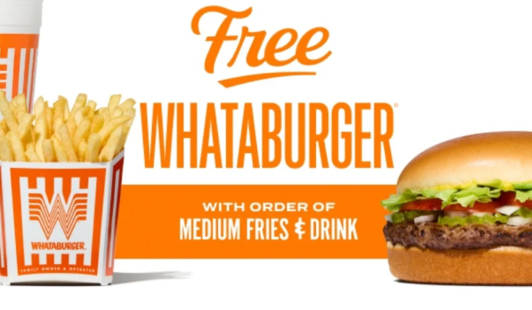 Whataburger GRATIS Con la Compra de Bebida y Papitas Medianas