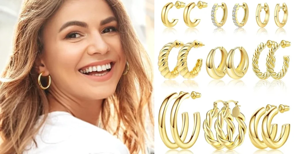 9 Pares de Aretes Dorados en Amazon