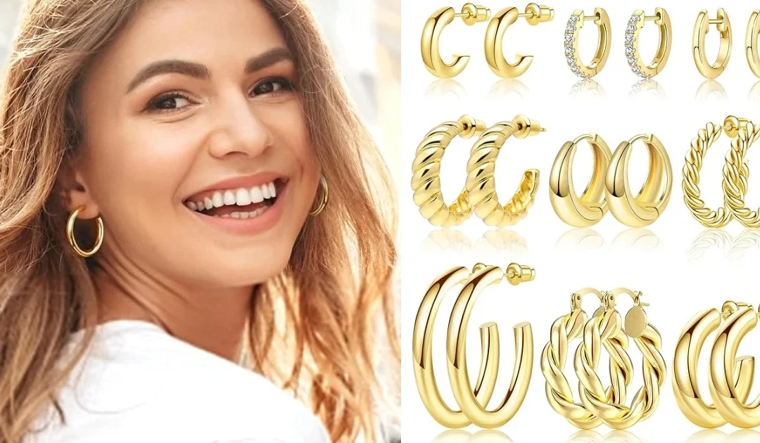 Set de 9 Pares de Aretes Dorados SOLO $6.99 (Reg $14)